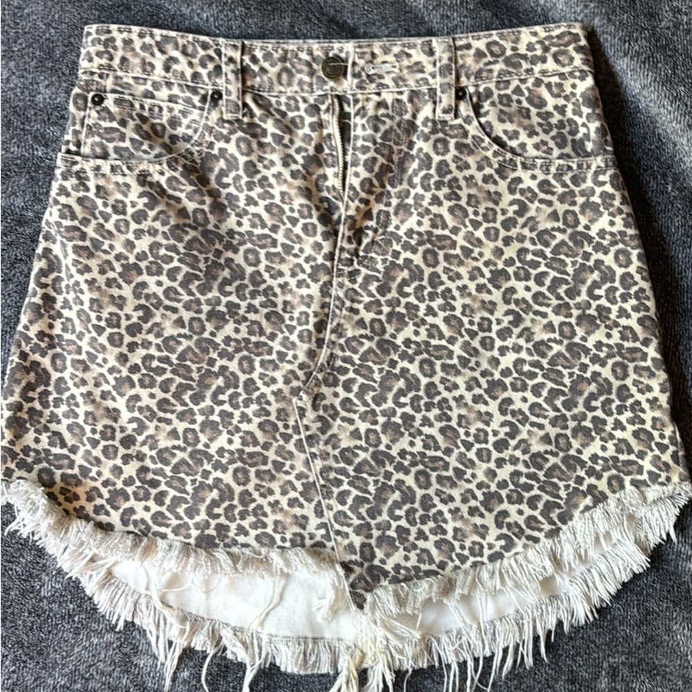 Free People Denim Skirt Animal Print